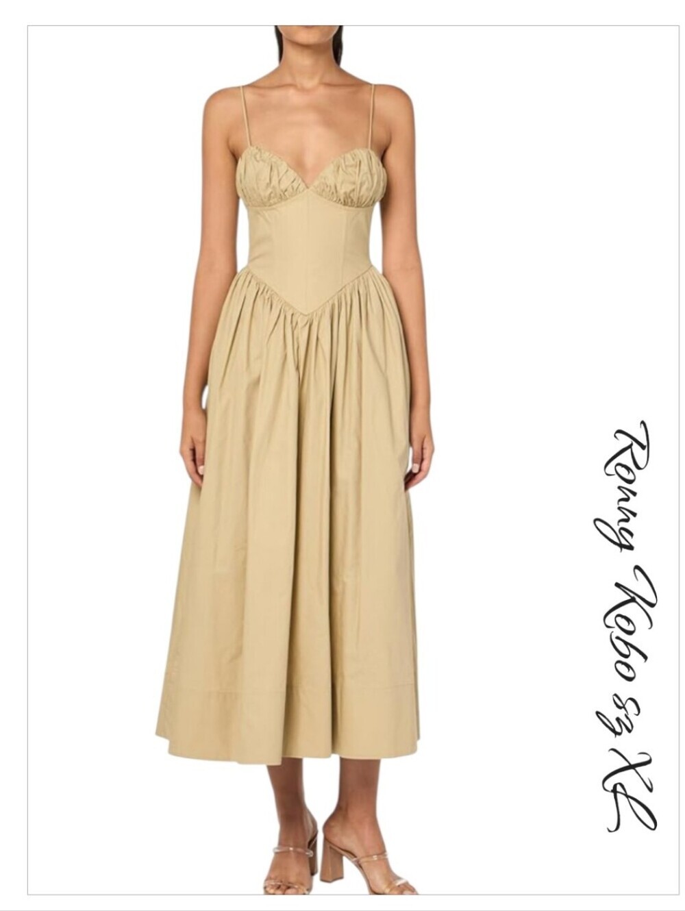 Ronny Kobo Carmine Sand Tan Corset Midi Dress XL NWT